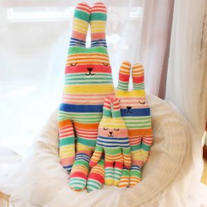 Newest Design Different Patterns Colorful Band Stripe Long Legs Rabbit Plush Toy 