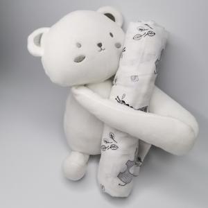 Teddy Bear DouDou with Muslin Blanket