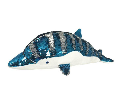 colorful reversible sequin stuffed plush dolphin toy 