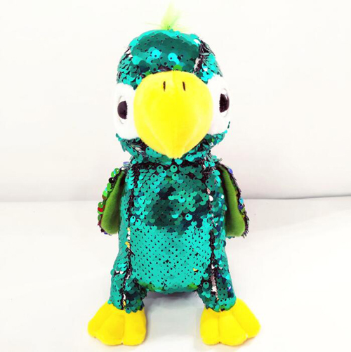 custom new design glitter sequin stuffed plush bird parrot toy