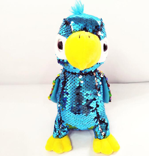 custom new design glitter sequin stuffed plush bird parrot toy 