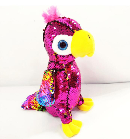 custom new design glitter sequin stuffed plush bird parrot toy 