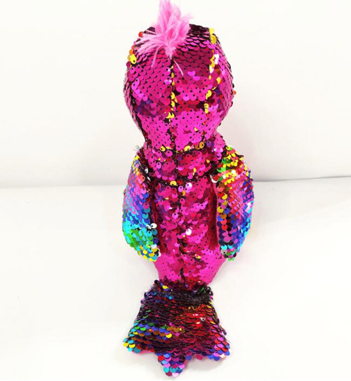 Color Reversible Sequin Big Eyes Parrot Plush Toy 
