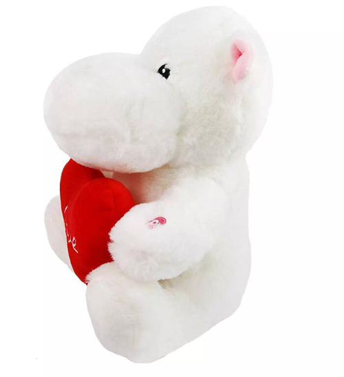 Glow LED Night Light Stuffed Hippo Hold Heart for Valentine Gifts 