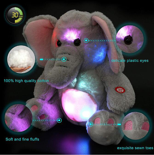 Led Soft Plush Toys Night Companion Gifts Plush Elephant Toy 