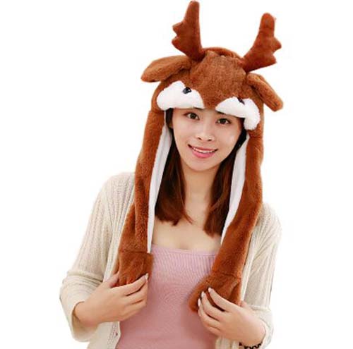  Funny Adult Baby Animal Ears Head Moving Plush Hat 