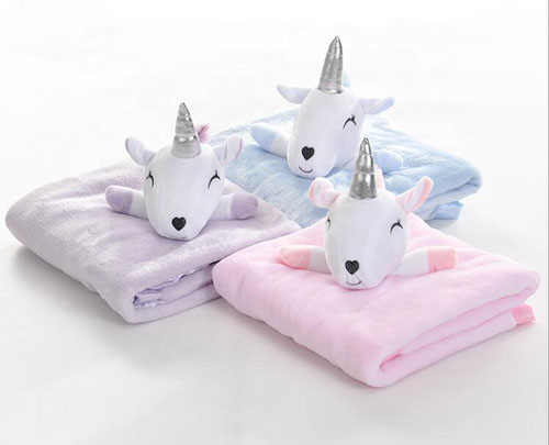 New Born Baby Super Soft With Cute Unicorn Head Toy Polar Fleece Blanket