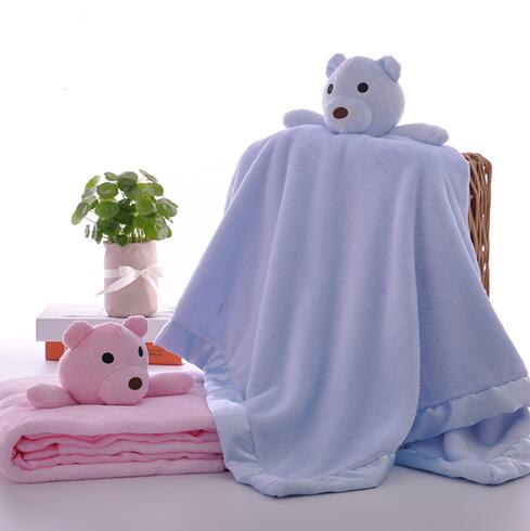 Baby Blanket Plush Polar Fleece Bear Head Comforting New Bron Blanket