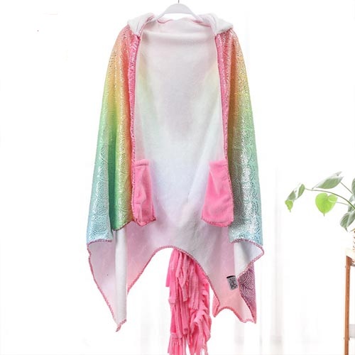 Hot Silver Color Hooded Baby Shawl Blanket