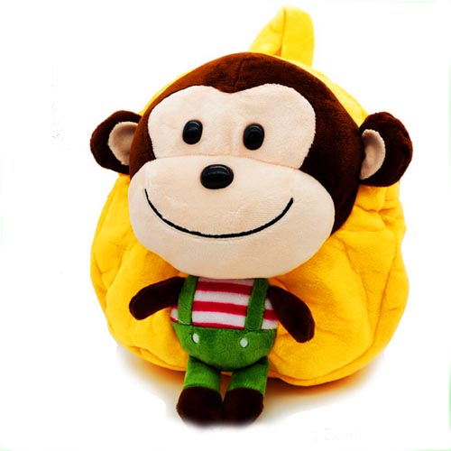 hot sell kids kindergarten school bag with stuffed plush animal toy monkey 