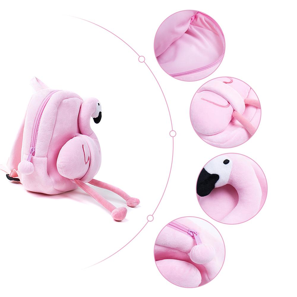3D Flamingo Kids Backpack, Lightweight Short Plush Travel Toddler Bagpack, Cute School Bag, Adjustable Straps 