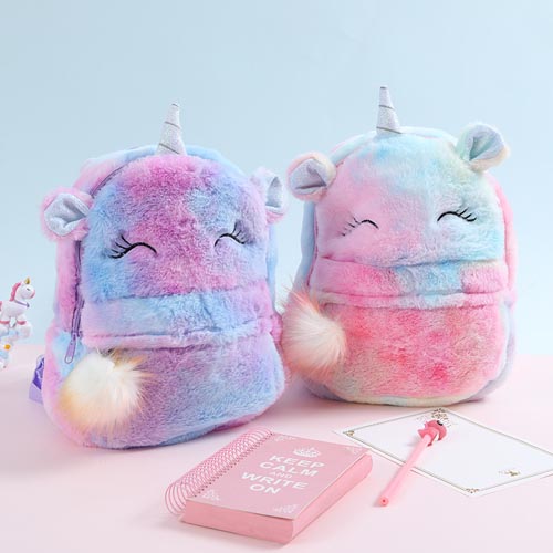 2020 New Kids Bags Rainbow Backpack Colors Girls Cute Cartoon Soft Plush Unicorn Leisure School Bags 