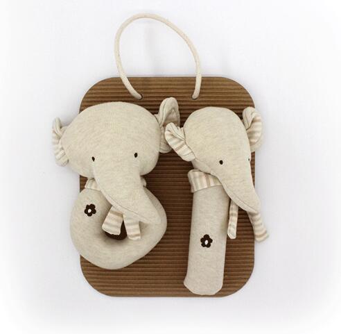 wholesale dropshipping Baby organic cotton elephant / rabbit / bear hand BB stick hand grab rattle stick set baby comfort toys 