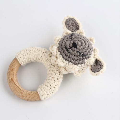 Newborn Toy Wood Ring Baby Wooden Teeth Round Crochet Pendant Hand Hook Doll Knitted Doll Crochet Cartoon Doll 