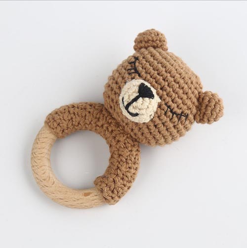 Newborn Toy Wood Ring Baby Wooden Teeth Round Crochet Pendant Hand Hook Doll Knitted Doll Crochet Cartoon Doll 