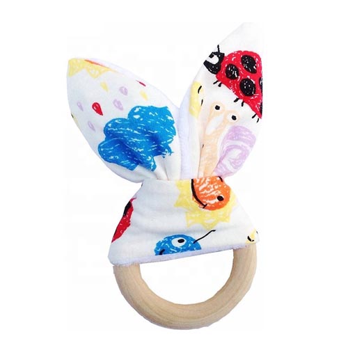 eether Baby Rattle Teething Toy Bunny Ear Wooden teether with Crinkle Material to chew handmade Teether Toys for baby