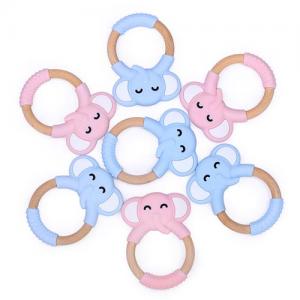 Silicone Teethers Cartoon elephant Wood Teething Wooden Ring DIY Baby Rattles Gift Baby Teethers toy 