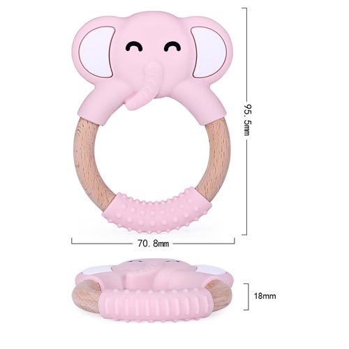 Silicone Teethers Cartoon elephant Wood Teething Wooden Ring DIY Baby Rattles Gift Baby Teethers toy 