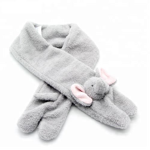 Customized Grey Plush Stuffed Elephant Head Baby Animal Shape Scarf 