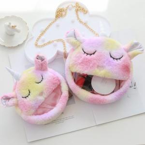 New Design Fashion Kids Plush Animal Messenger Bag Soft Plush Unicorn Handbag Chains Pack