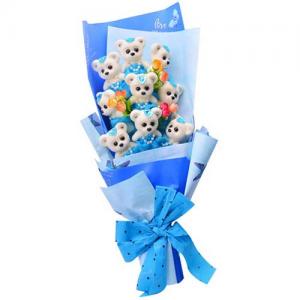 Newest Valentine Gift Plush Toy Teddy Bear Flower Bouquet Fashion Custom Handmade Pretty Blue Stuffed Teddy Bear Bouquet Of Toys Newest Valentine Gift Plush Flower Bouquet Fashion Custom Handmade Pret