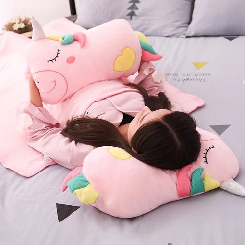 New arrival soft unicorn shape pillow blanket plush cushion hand warmer home decoration pillow for kids 