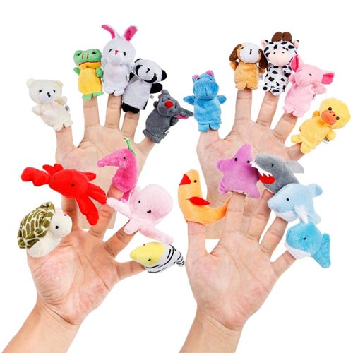  Different Cartoon Animal Finger Puppets Soft Velvet Dolls 