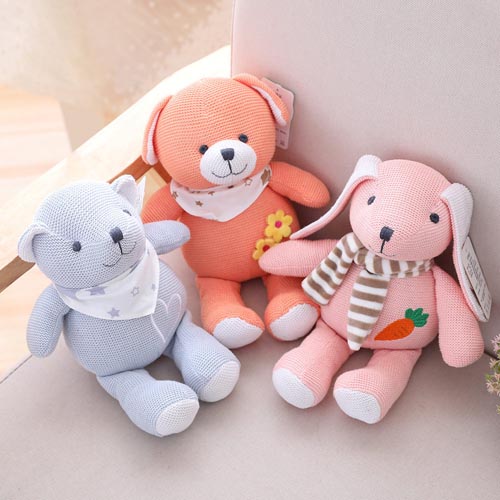 toys manufacturer in China baby plush toy knit bunny bear dog toy for infant