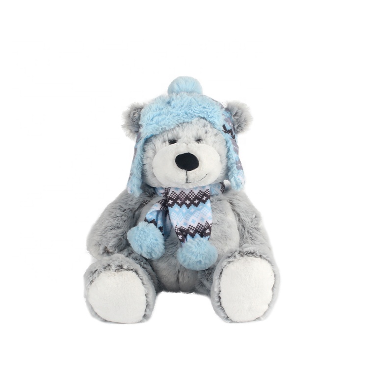 Custom Gray Classic Valentine Birthday Gifts Soft Stuffed Animal Teddy Bear Plush Toy With Hat And Scarf 