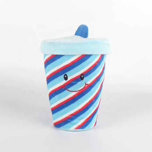  2020 Wholesale Creative Plush Toy Pillow Cute Blue Stripe Drink Cup for Room Decoration Comfort Doll Creation Pillow 