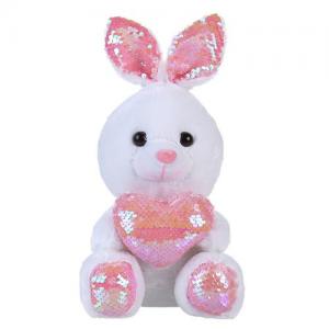 2020 pink plush rabbit toy valentine gifts sequin bunny plush toy with heart 