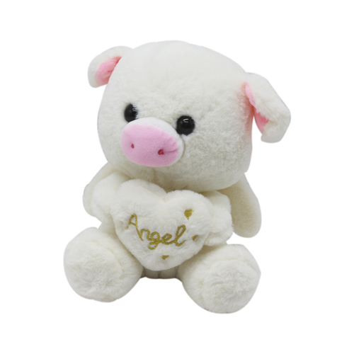 Soft stuffed toy animal with heart wholesale custom white pig plush toy 