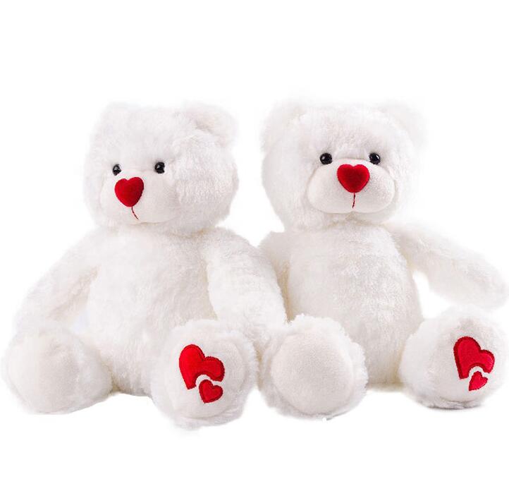 Valentine Days White Fluffy Teddy Bear With Heart 30cm Stuffed Plush Teddy Bear Love Toys