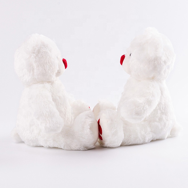 Valentine Days White Fluffy Teddy Bear With Heart 30cm Stuffed Plush Teddy Bear Love Toys