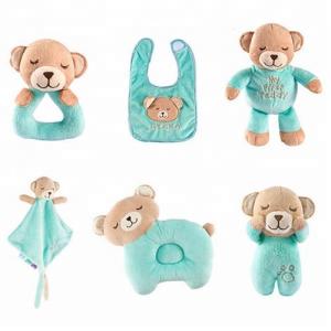 Cartoon Cute 6 PACK Newborn Baby Gift Set Sleep Teddy Bear Rattle Baby Plush Pillow Toy With Bib Soft Toy Baby Comforter Blanket 